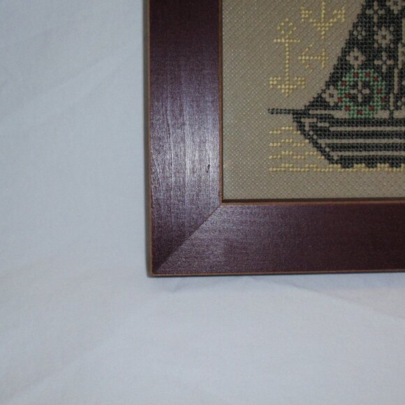 Sailing Santa Prairie Schooler Cross Stitch Completed Framed Wall Art Gift Rusti - Picture 3 of 11